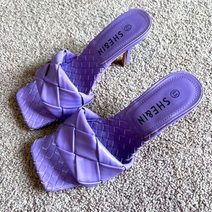 Purple woven vegan leather open toe sandal heel BV designer style